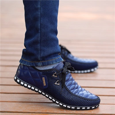 flowersverse Men PU Leather Shoes Men's Casual Shoes Breathable Light Weight White Sneakers Driving Shoes Pointed Toe Business Men Shoes