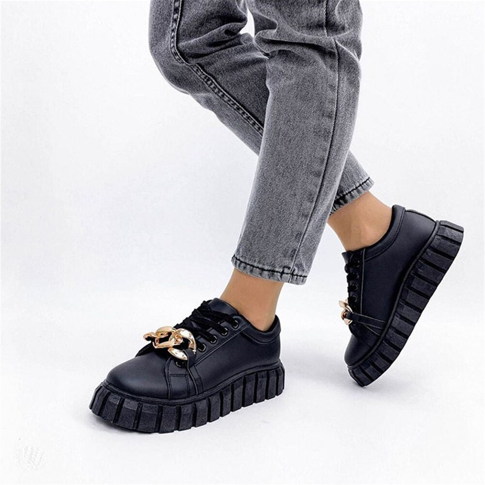 flowersverse  Autumn Black Sneakers Women  New Fashion Lace Up Ladies Comfy Flat Casual Shoes 43 Big Size Female Outdoor Sport Shoes