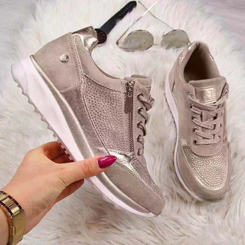 flowersverse Women Casual Shoes New Fashion Wedge  Flat Shoes Zipper Lace Up Comfortable Ladies Sneakers Female Vulcanized Shoes