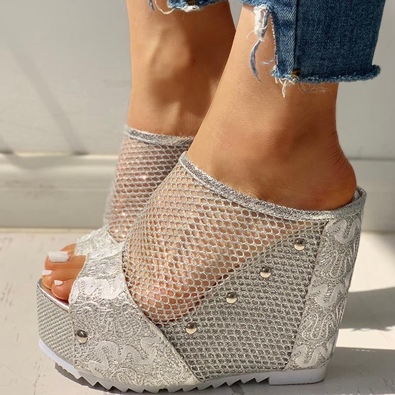 flowersverse New INS Hot Summer Fashion High Heels Sandals Summer Casual Mesh Sandals Women Cool High Platform Shoes Woman