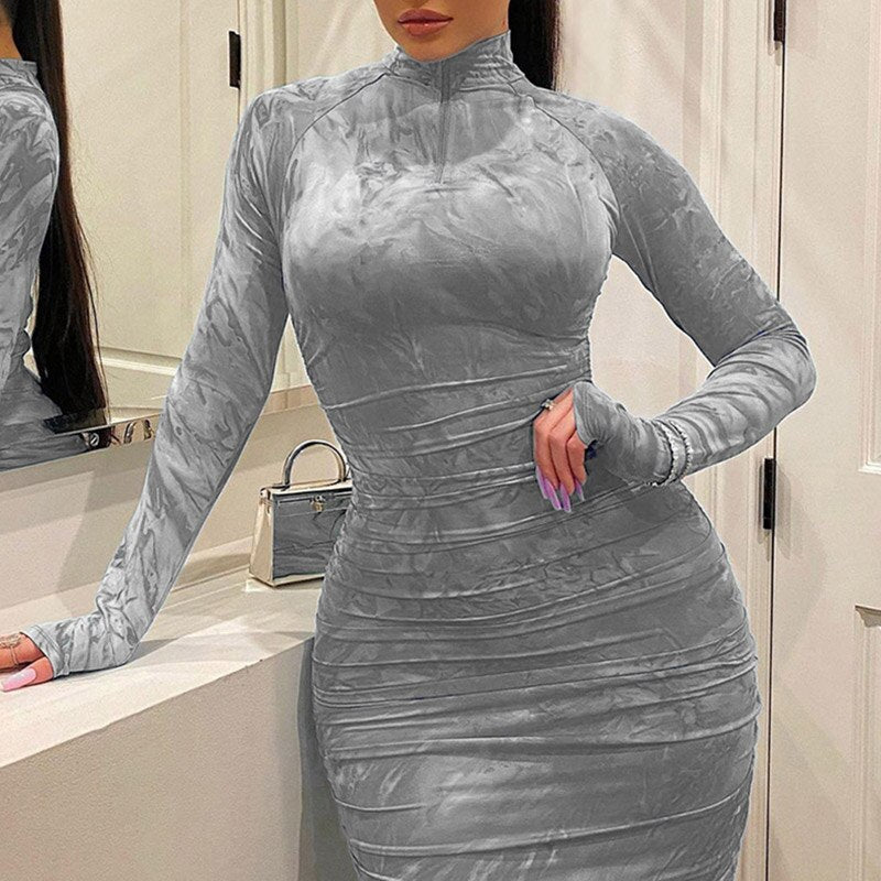 Back to College Women's Bodycon Dress   Pleated Elegant Long Sleeve Party Dresses for Ladies   Tight Female Clothing Evening Plus Size 5XL
