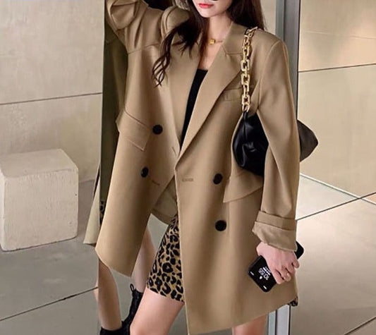 flowersverse Autumn Blazer Women Single Breasted Oversized Suit Jacket Office Ladies Loose Plus Size Long Sleeve Out Wear Blazer