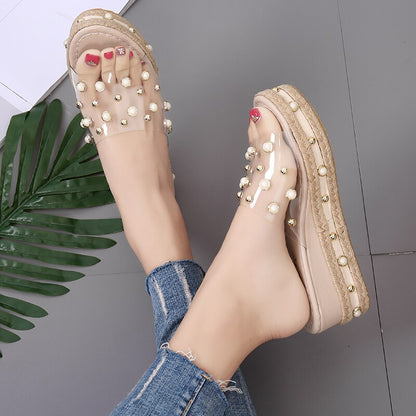 Elegant Women's Sandals Candy Slippers transparent Platform sandal Slip-On Pearl Beach Wedges Jelly Shoes Clear Sandals Women