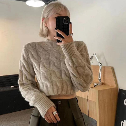 flowersverse Autumn Winter Sweater Women Long Sleeve Korean Style Crop Knit Ladies Jumpers Fashion Sweaters  Pullover Chic