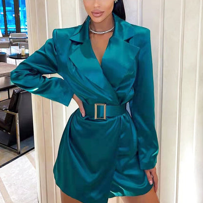 Graduation Gift Big Sale  Spring Women Elegant Tunic Mini Blazer Dress Office Lady Bodycon Long Sleeve Evening Party Tunics Dresses Black Green Rose Red