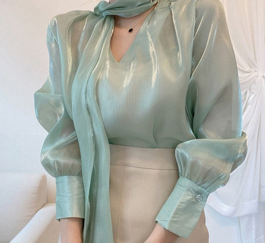 flowersverse Back to school outfit Women Sets Spring Autumn Korean Chic Female Neckline Shiny Streamer Shirt High Waist A-Line PU Short Skirts