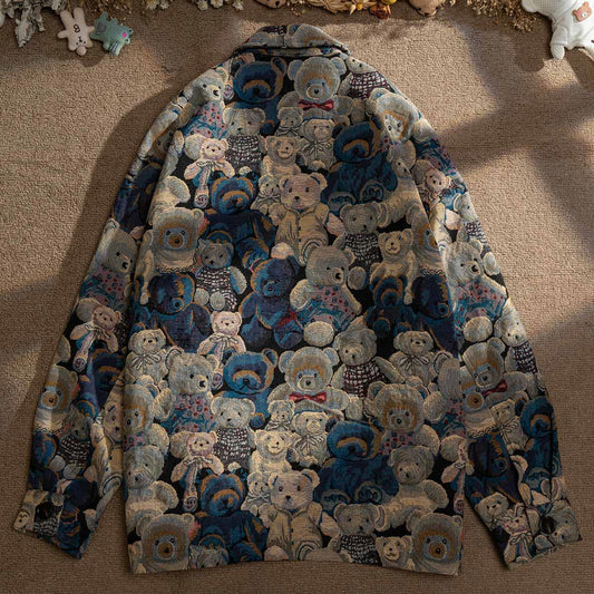 flowersverse Bear Print Y2k Jacket Women Spring Autumn Loose Design POLO Collar Couple Baseball Jackets Female  New