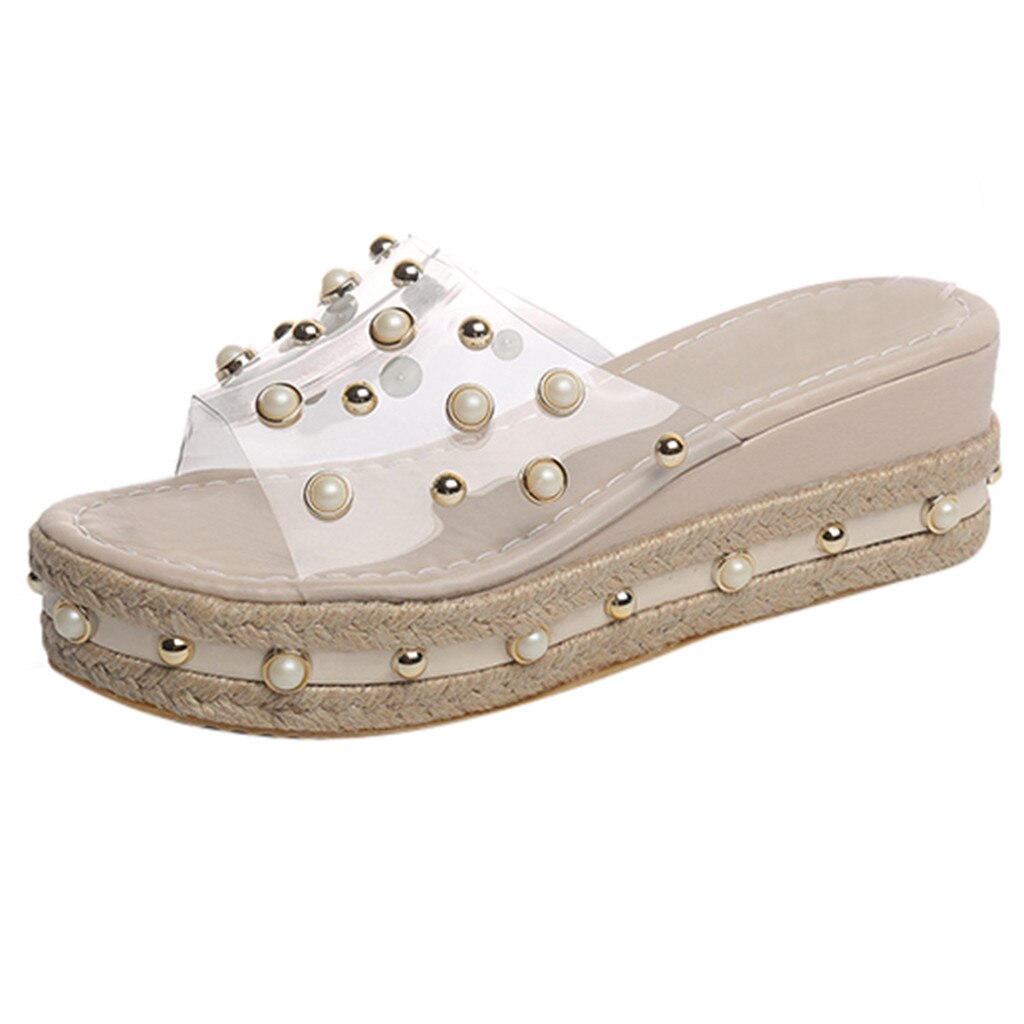 Elegant Women's Sandals Candy Slippers transparent Platform sandal Slip-On Pearl Beach Wedges Jelly Shoes Clear Sandals Women