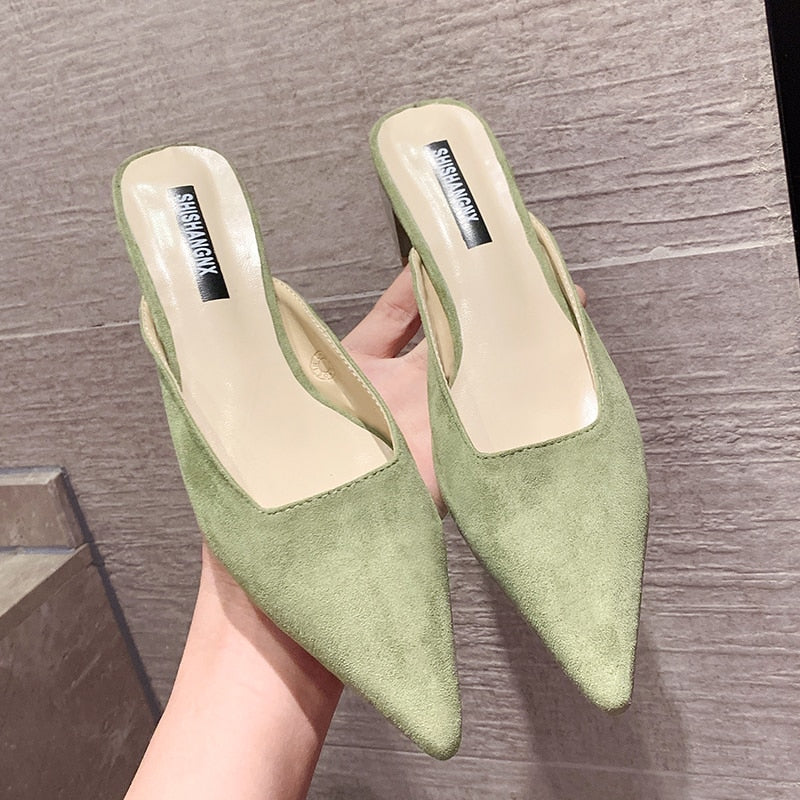 Flat Shoes  Fashion Mules for Women Suede Pointed Toe Slip On Sandalias Women Slipper Summer Sandals Women's Shoes