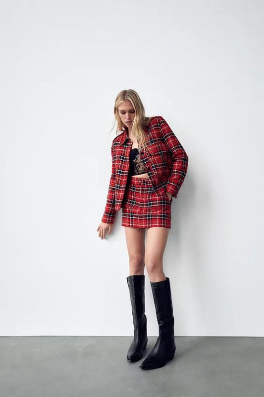 flowersverse Autumn And Winter New Plaid Red Jacket Women's Long Sleeve Korean Loose Fashion Coat Patchwork Blazer Coats