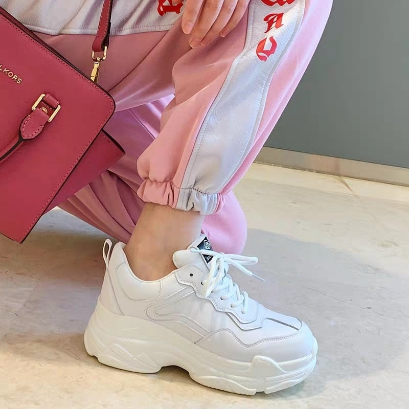 White Women Shoes New Chunky Sneakers For Women Lace-Up White Vulcanize Shoes Casual Fashion Dad Shoes Platform Sneakers Basket