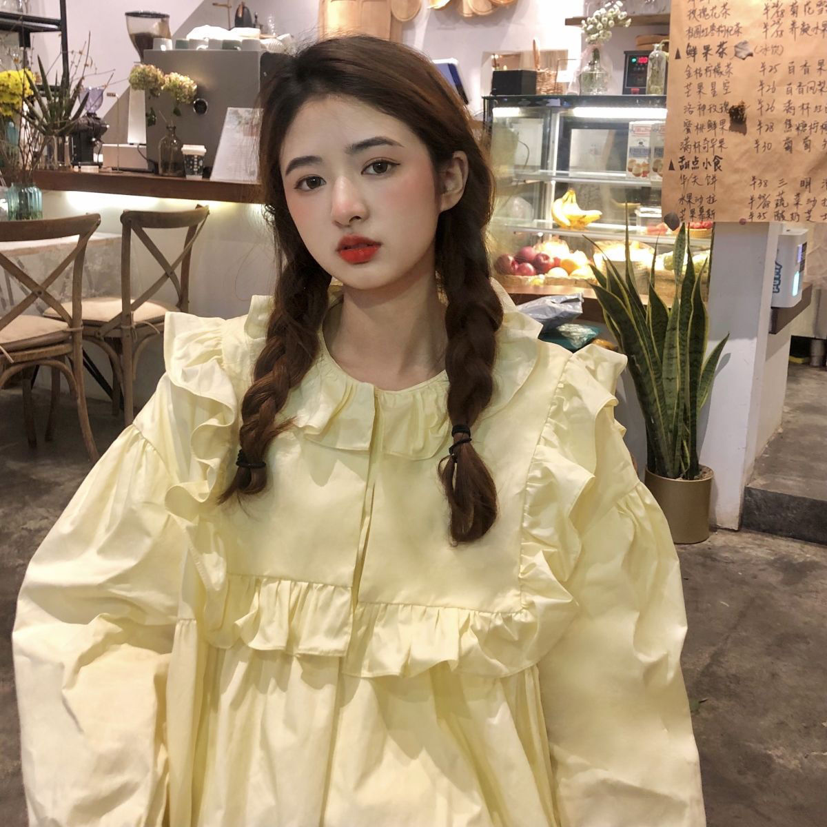 flowersverse Blouses Women French Vintage Peter Pan Collar Design Tender Japanese Style Full Sleeve Edible Tree Fungus Girlish Fashion Spring