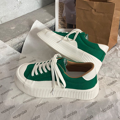 flowersverse Autumn Women Green White Black Casual Platform Canvas Sneakers Sports Shoes Tennis Designer Running Flat Vulcanize