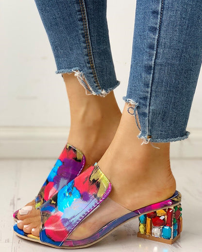 Summer Women Slipper Crystal Peep Toe Print Bohemian Casual Shoes Beach Sandals Ladies Shoes Platform Mules Sandalias De Mujer