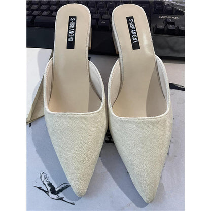 Flat Shoes  Fashion Mules for Women Suede Pointed Toe Slip On Sandalias Women Slipper Summer Sandals Women's Shoes