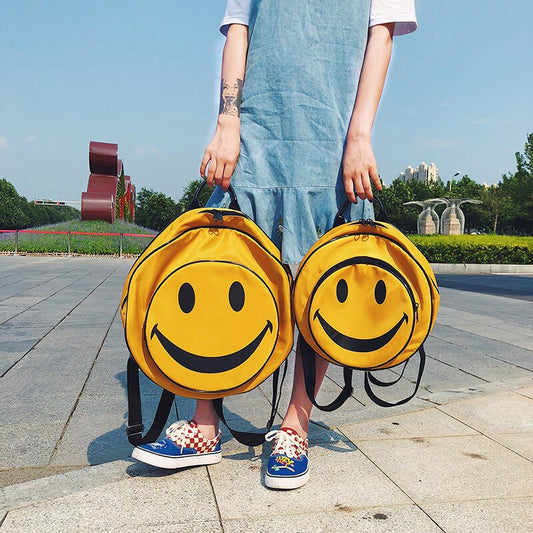 flowersverse Back to school  Funny Smiling Face Backpack Women Laptop Bag  Big Capacity Cartoon Printed Students Backpacks Children Nylon Travel Bag Yellow