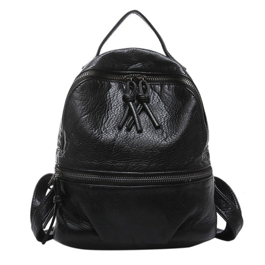 flowersverse Back to school  Soft Washed Leather Women Backpacks Small Black Backpacks For Teenage Girls Schoolbag Mochila Feminina Traveling Daypack Bolsa