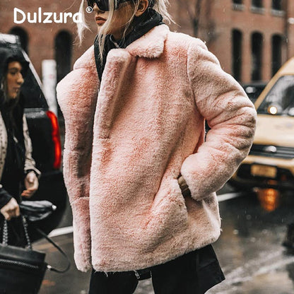 flowersverse Best Look In  Winter Women Faux Fur Coat Ins Popular Fake Fur Jacket Women Thick Warm Soft Rex Rabbit Fur Overcoat Outerwear