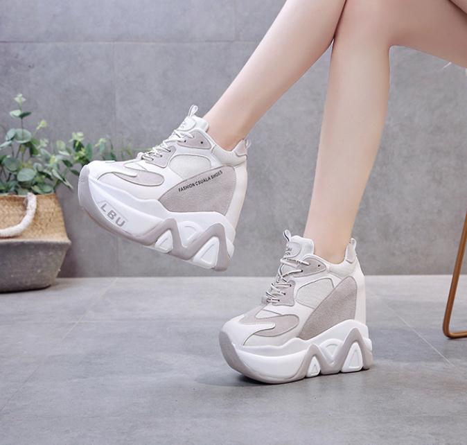 flowersverse Women High Platform Shoes New Breathable Women Height Increasing Shoes 12 CM Thick Sole Trainers Sneakers Woman Casual shoes