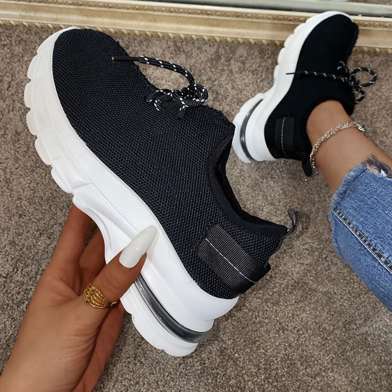 Christmas Gift Women Vulcanized Shoes Lace Up Casual Sneakers Flats Ladies Platform Mesh Breathable Walking Plus Size Female Shoe  New