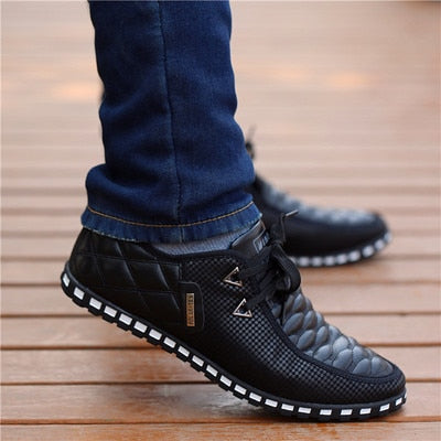 flowersverse Men PU Leather Shoes Men's Casual Shoes Breathable Light Weight White Sneakers Driving Shoes Pointed Toe Business Men Shoes