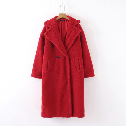 flowersverse Autumn Winter Women's Loose Jackets Lamb Wool Oversize Coats Round Neck Outwear Female Coats Long Sleeve Cotton Clothing