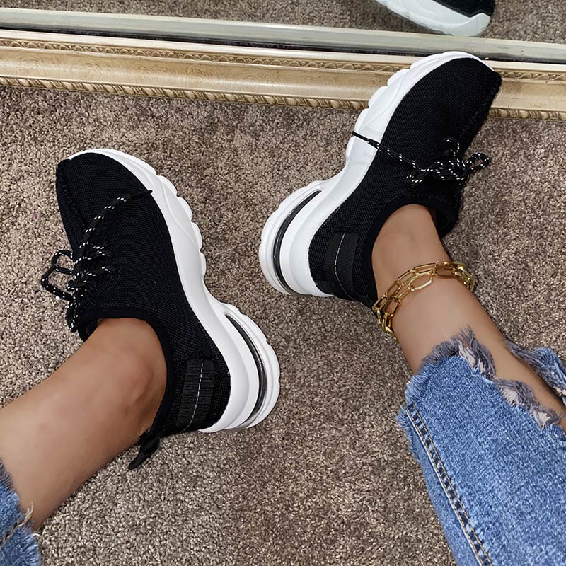 Christmas Gift Women Vulcanized Shoes Lace Up Casual Sneakers Flats Ladies Platform Mesh Breathable Walking Plus Size Female Shoe  New