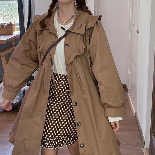 flowersverse Autumn Kawaii Lolita Trench Coat Women Vintage Warm Long Outwear Coats Female Casual Sweet Japanese Style Winter Jacket  New