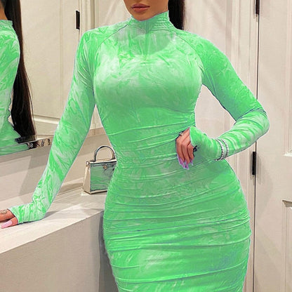 Back to College Women's Bodycon Dress   Pleated Elegant Long Sleeve Party Dresses for Ladies   Tight Female Clothing Evening Plus Size 5XL