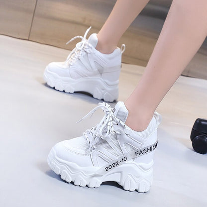 flowersverse Christmas Gift Spring Autumn Fashion Women Sneakers Chunky Breathable Mesh Casual Shoes Wedge Heels Platform Shoes Sports Dad Shoes