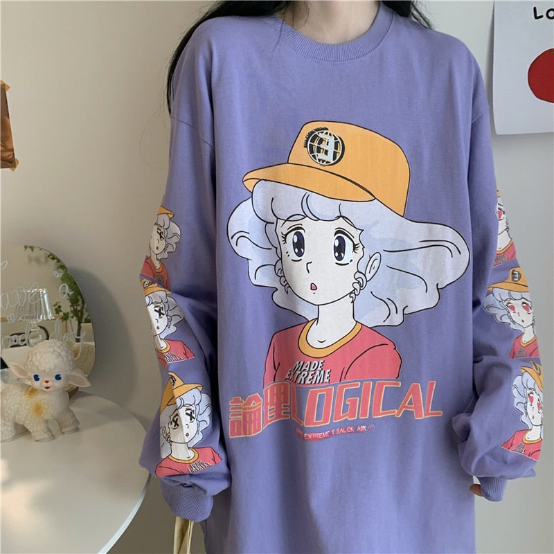 flowersverse Autumn And Winter New Women's Sweatshirt Japanese College Style Cartoon Anime Hoodie Women Plus Size Pullover