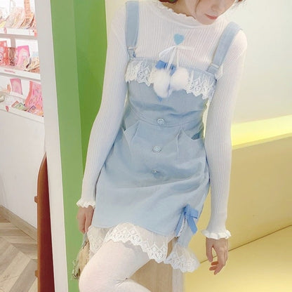 flowersverse Blue Lolita Kawaii Strap Dress Women Japanese Lace Patchwork Sweet Mini Dress Female Korean Split Bow Designer Cute Dress
