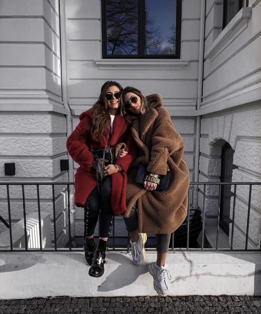 flowersverse Autumn Winter Women's Loose Jackets Lamb Wool Oversize Coats Round Neck Outwear Female Coats Long Sleeve Cotton Clothing