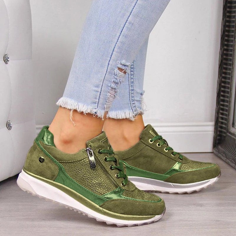 flowersverse Women Casual Shoes New Fashion Wedge  Flat Shoes Zipper Lace Up Comfortable Ladies Sneakers Female Vulcanized Shoes