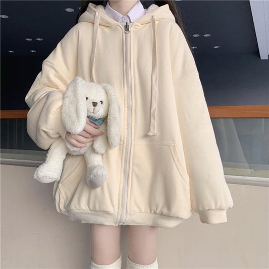 Cardigan jacket new coat female tide ins autumn and winter plus velvet thick loose student solid color sweater Korean version