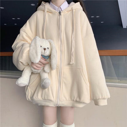 Cardigan jacket new coat female tide ins autumn and winter plus velvet thick loose student solid color sweater Korean version