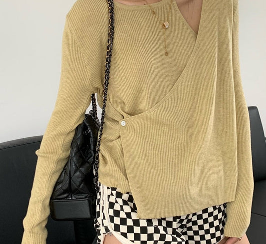 flowersverse Back to school outfit Woman Chic Knitting Pullover  Autumn New Korea Gentle Style Long Sleeve Thin Female Fake Two Piece Off Shoulder Top