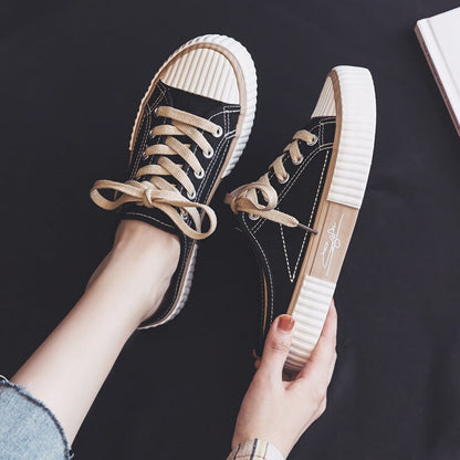 flowersverse  Low-cut Canvas Shoes for Women  Autumn New Fashion Vulcanized Shoes female Flats Casual Sneakers Lace-Up Little White Shoes