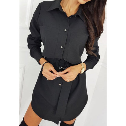 flowersverse Fashion Women OL T Shirt Dress Elegant Long Sleeve Loose Shirt Mini Ladies Dresses Dames Casual Plain Streetwear Vestidos