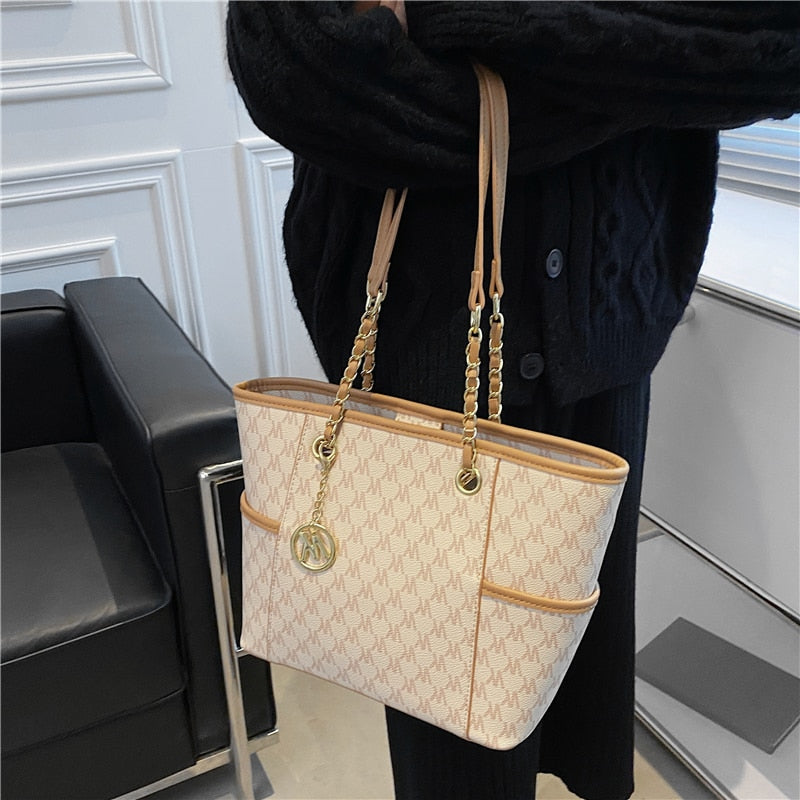 flowersverse Back to school Letters Print Luxury Designer Large Tote Handbags For Women Trends Fashion Brand Office Ladies Chain Shoulder Bags
