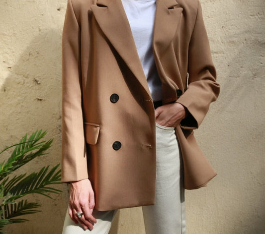 flowersverse Blazer Women Double Breasted Oversized Suits Jacket Official Ladies Loose Long Sleeve Mujer Vestido MS001