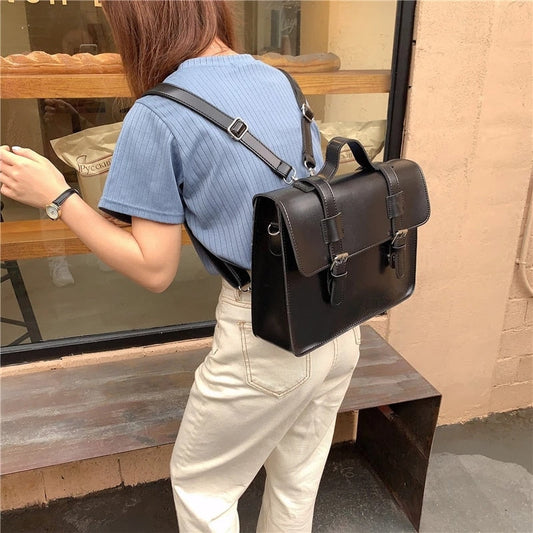 flowersverse Back to school  Korean Preppy Style Student School Bag Pu Leather Female Messenger Bags Vintage Multifunctional Women Shoulder Bag Ladies Totes