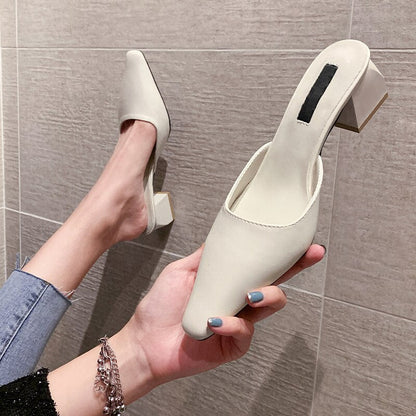 Women Sandals INS Fashion Low Heels Mules Shoes Slip-On Elegant Causal Summer Female Mules Slippers