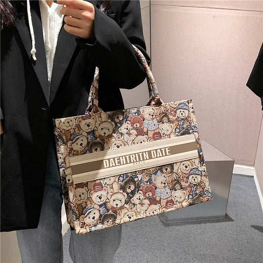 flowersverse Back to school Embroidery Fabric Luxury Designer Large Tote Handbags For Women  Fashion Brand Small Ladies Shoulder Crossbody Bags
