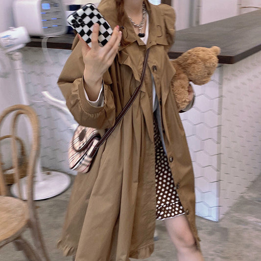 flowersverse Autumn Kawaii Lolita Trench Coat Women Vintage Warm Long Outwear Coats Female Casual Sweet Japanese Style Winter Jacket  New