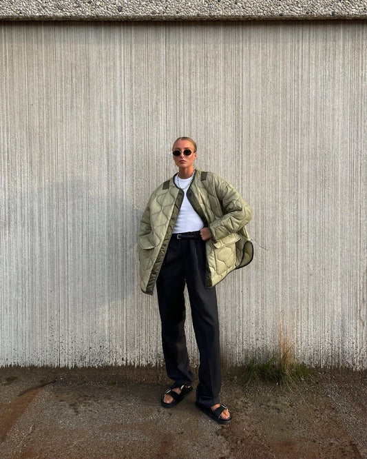 flowersverse Autumn Winter Women's Loose Jackets Thin Parka Oversize Coats Round Neck Outwear Female Coats Long Sleeve Cotton Clothing