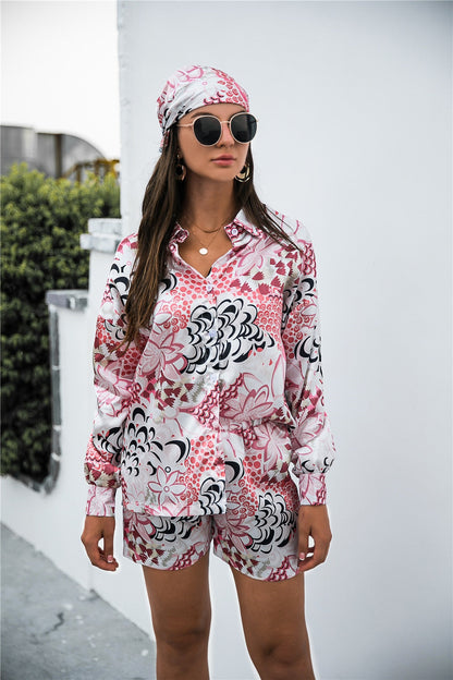 flowersverse 2Pcs Beach Styles Satin Sets Women Fashion Scenery Pattern Button-Down Shirts And Shorts  New Summer Casual Sets