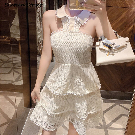 flowersverse Apricot Lace Dress For Woman Summer Fashion Design Sleeveless Sexy Dress Bodycon Female Evening Mni Dresses For Women Party Wed