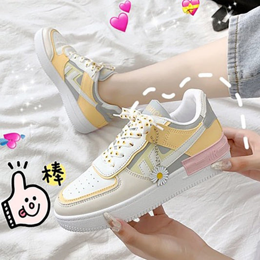 flowersverse New Fashion Summer Increased Outdoor Small White Women Flats Shoes Macarons Color Comfortable Breathable Sneakers-0505