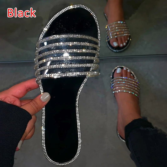 flowersverse Glitter Slippers Women Summer Sandals Fashion Bling Female Color Flip Flops Beach Diamond Flat Shoes Outdoor Sandals 43